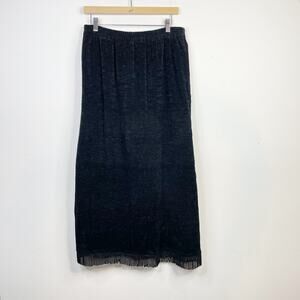 Indigo Moon Black Chenille Long Midi Blanket Skirt Fringe Y2K 2000s Western M